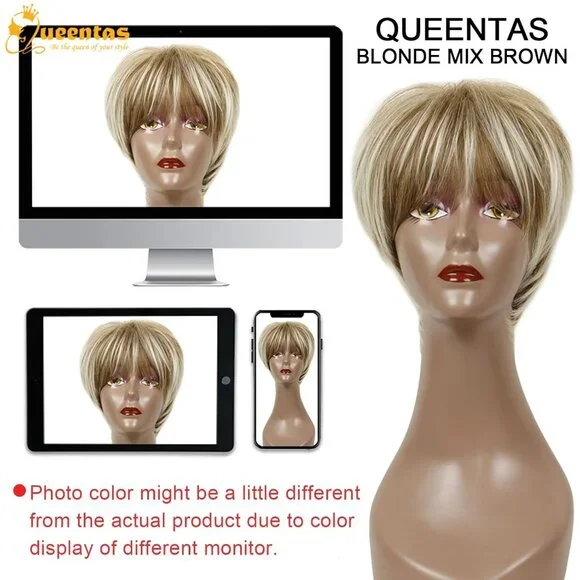 Pixie Layered Short Blonde Wigs for White Women Black Women Synthetic Hair Blond